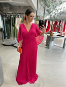 Vestido Plissado Decote Transpassado