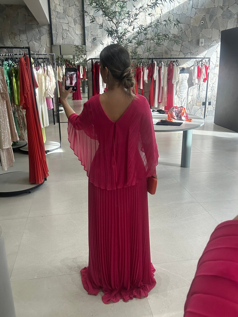 Vestido Plissado Decote Transpassado