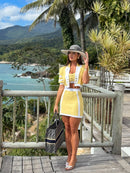 Trijunto Ariel - Casaqueto, Cropped Tomara que Caia e Saia em Modal com Toque de Cashmere - Cor: Amarelo