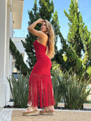 Vestido Helena em Rayon Texturizado com Franjas - Cor: Vermelho